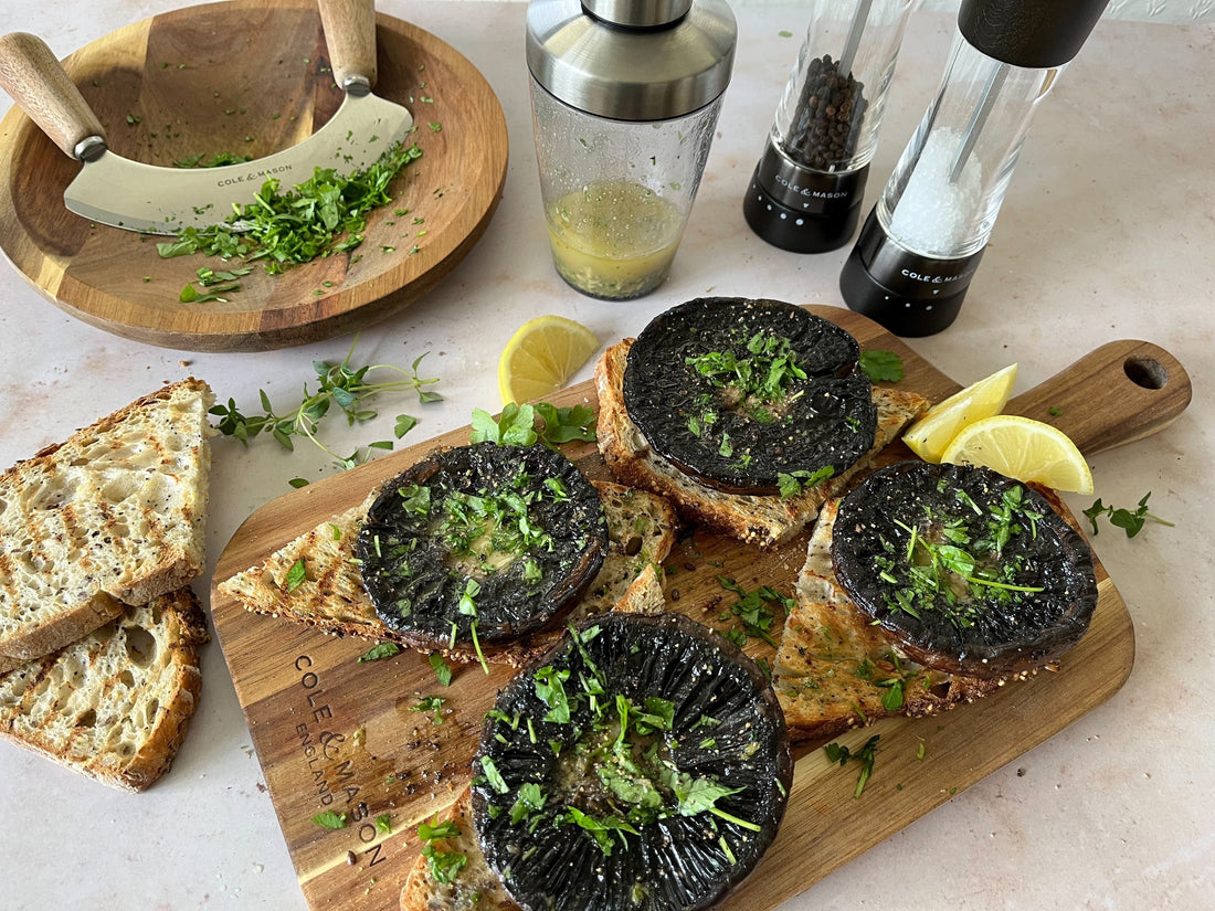 Barbecued Portobello Mushrooms with Garlic and Herb Dressing