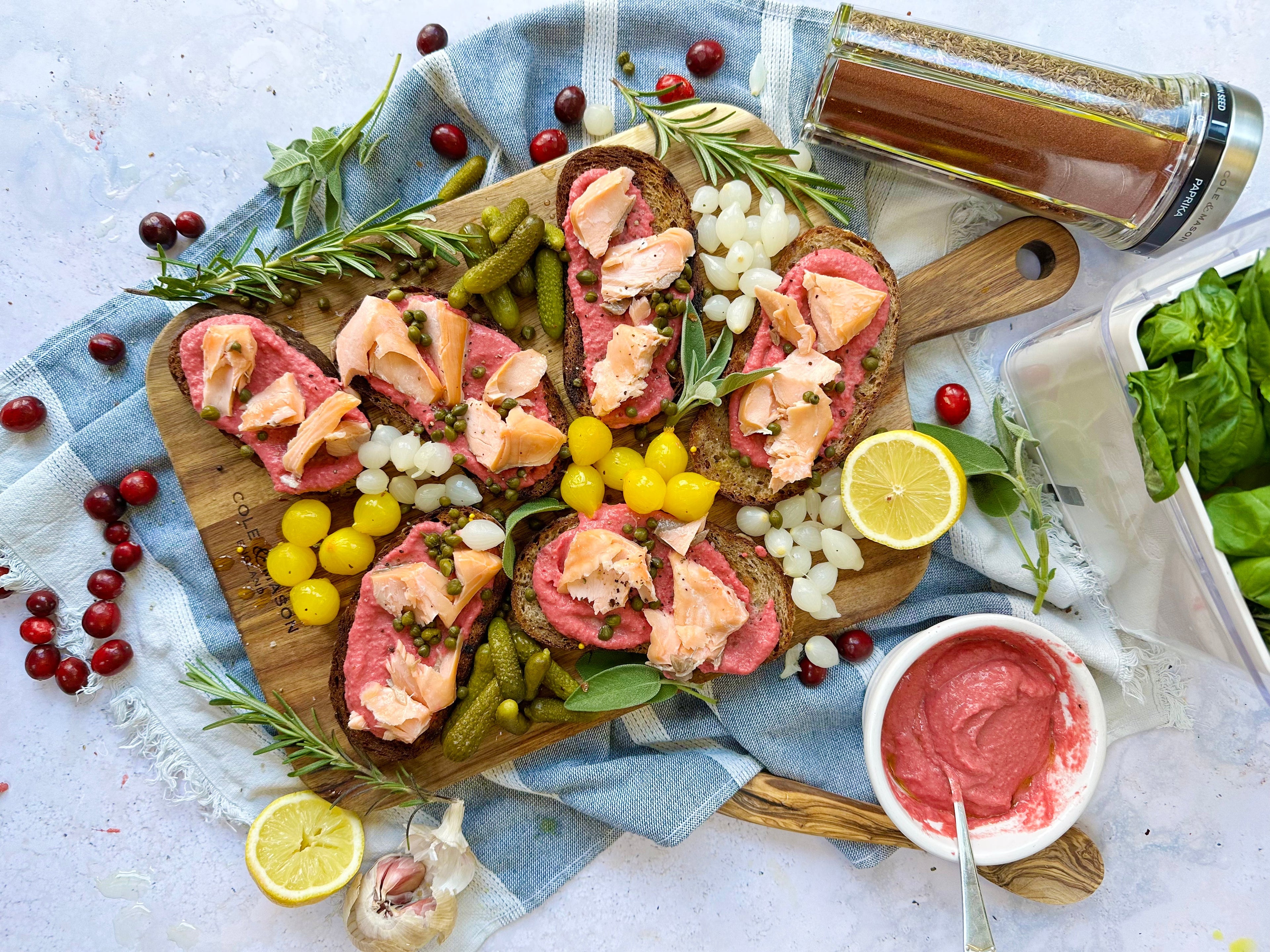 Beetroot Hummus and Hot Salmon Toast Sharing Platter