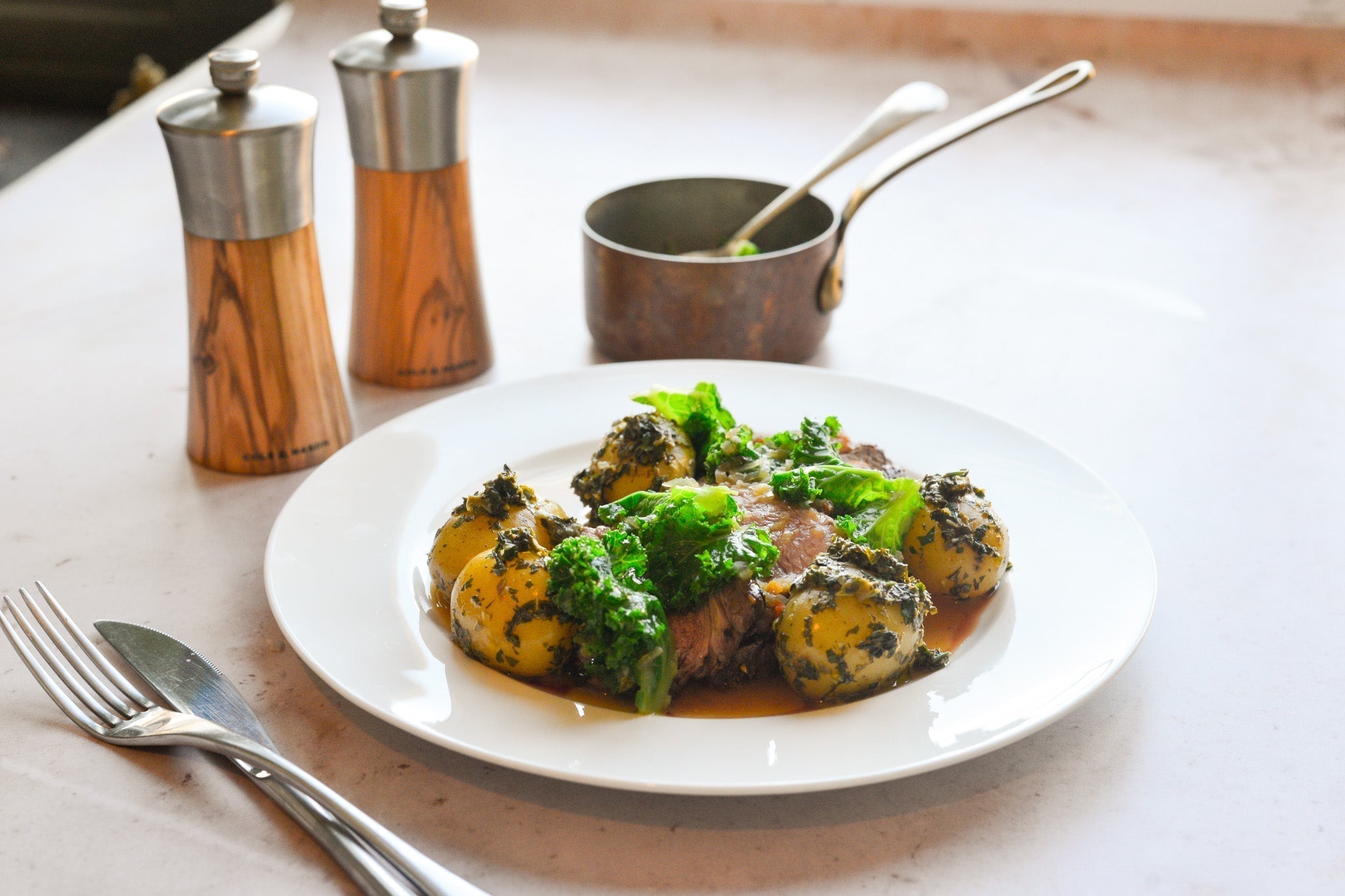 Lamb Rump with Minted Potatoes and Kale