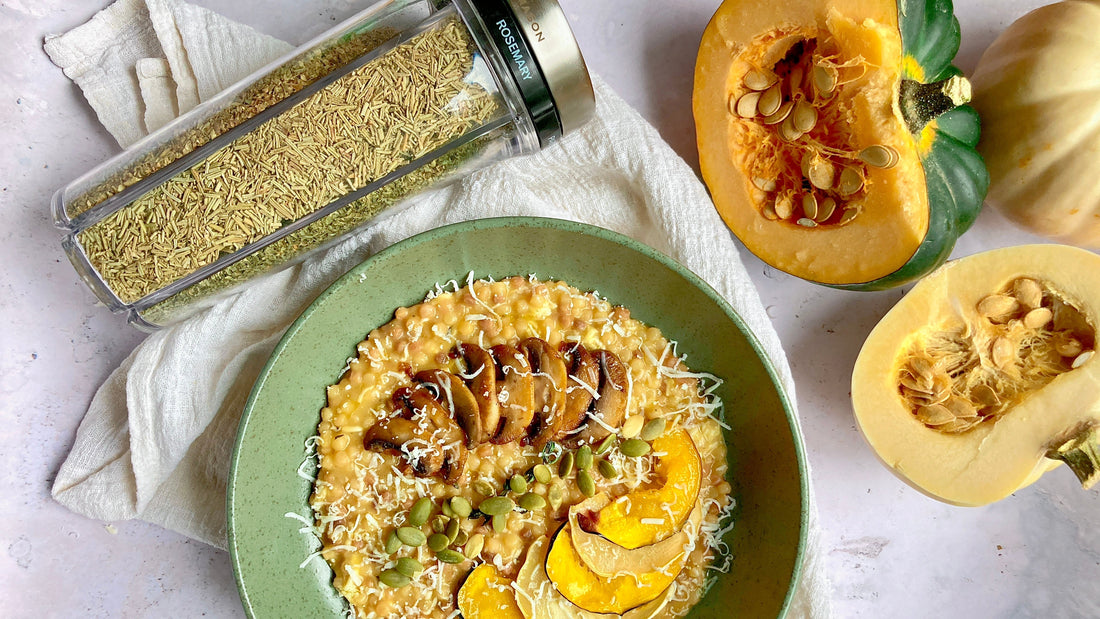 Fregola Risotto with cream of squash and truffle oil