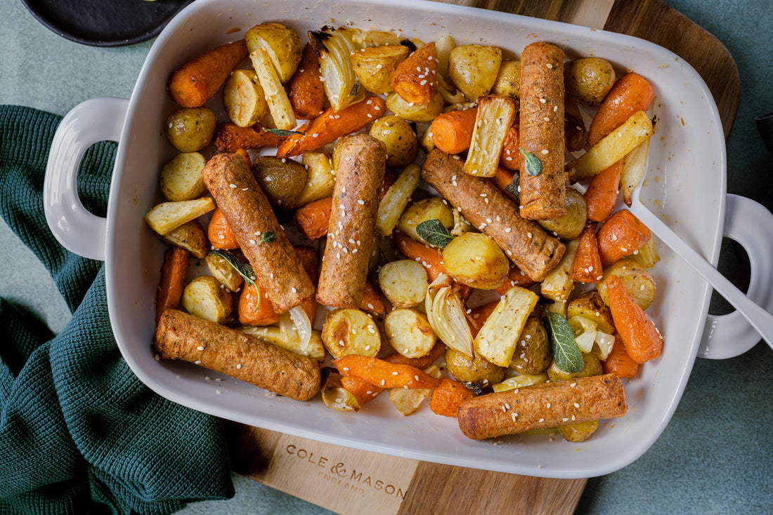 Air fryer Sausage and Root Vegetables Tray Bake