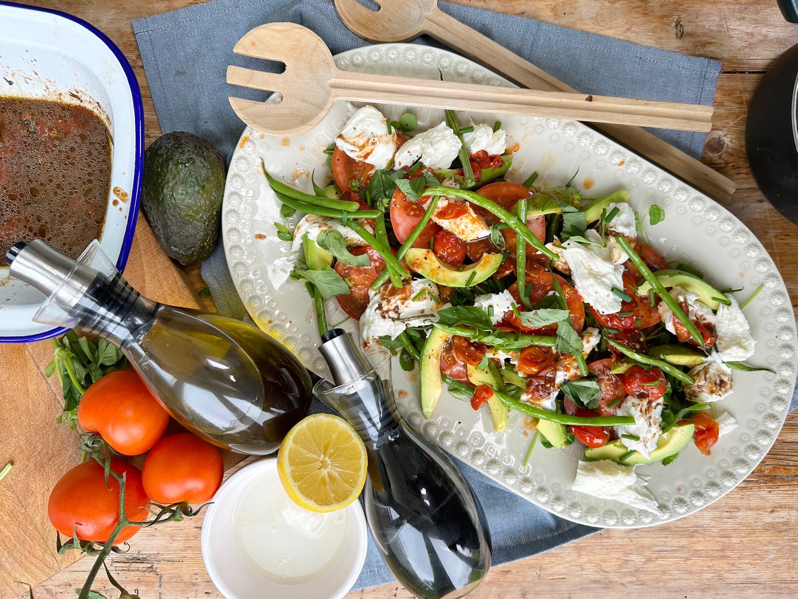 Warm Caprese Salad with Roasted Tomato Balsamic Vinaigrette