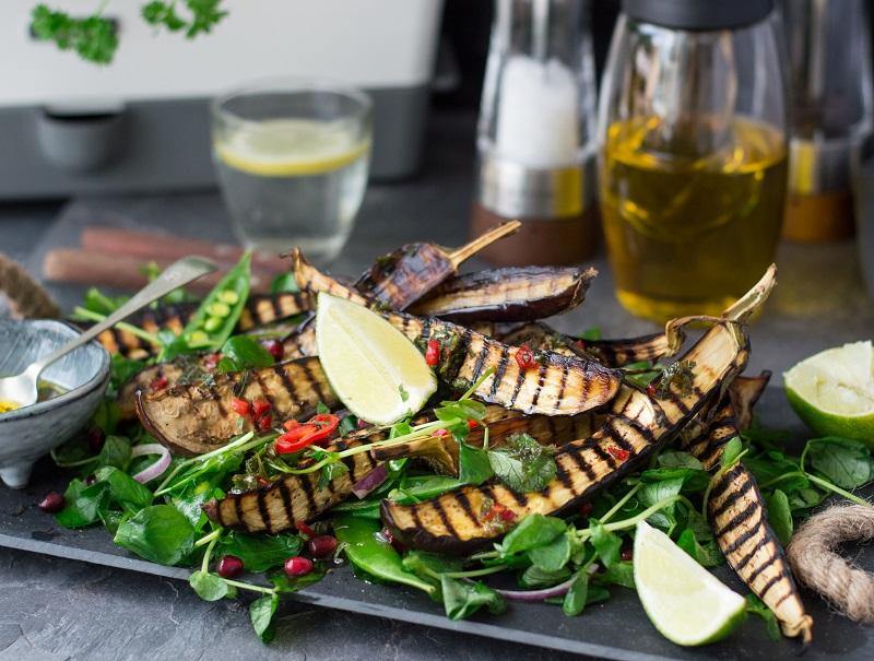 Chilli & lime grilled aubergines Cole & Mason UK