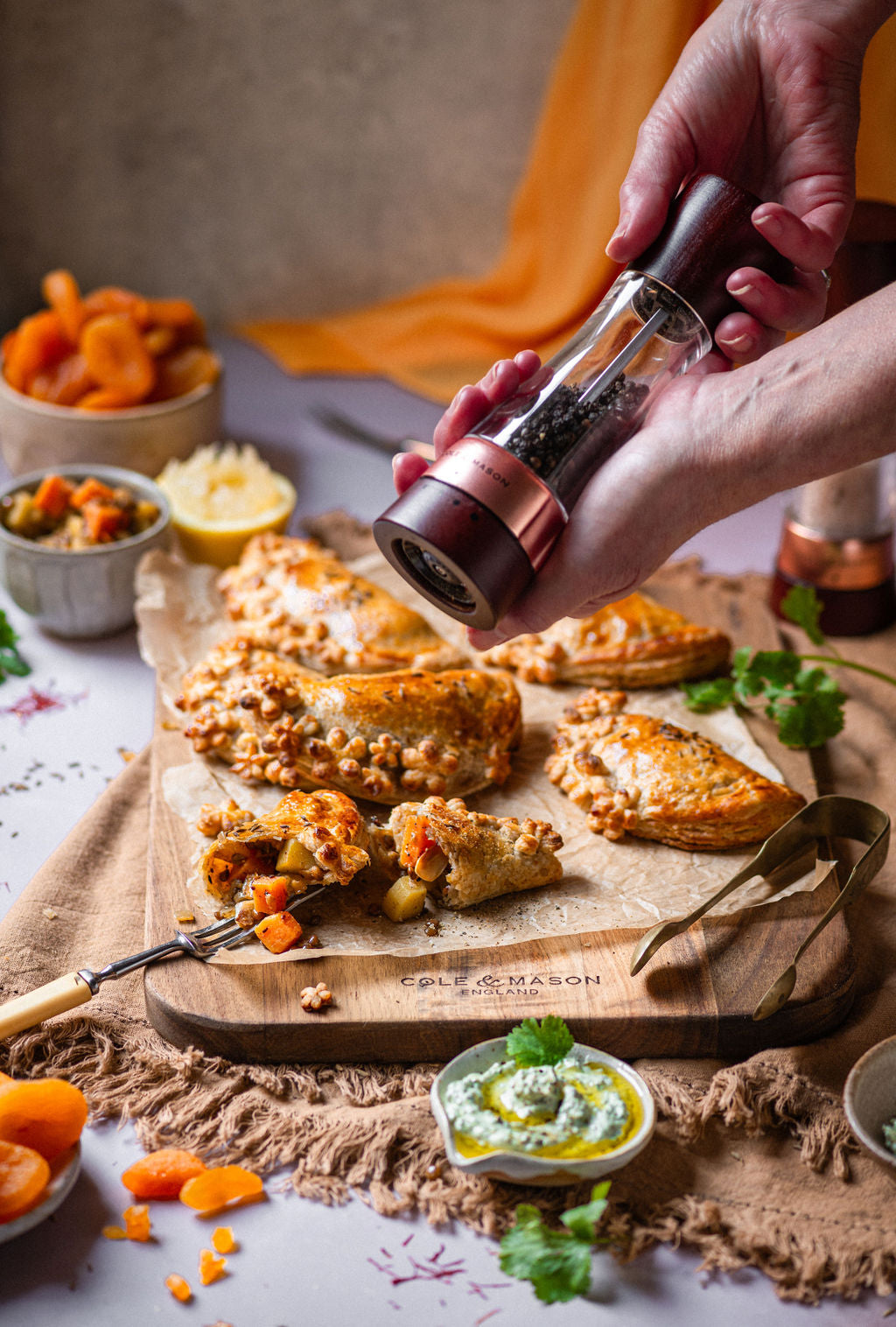 Spiced Lentil, Vegetable and Apricot Spelt Pastries