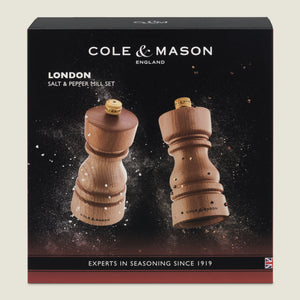 #130mm#salt&pepperset
Boxed set of Cole & Mason London 130mm natural beech mills